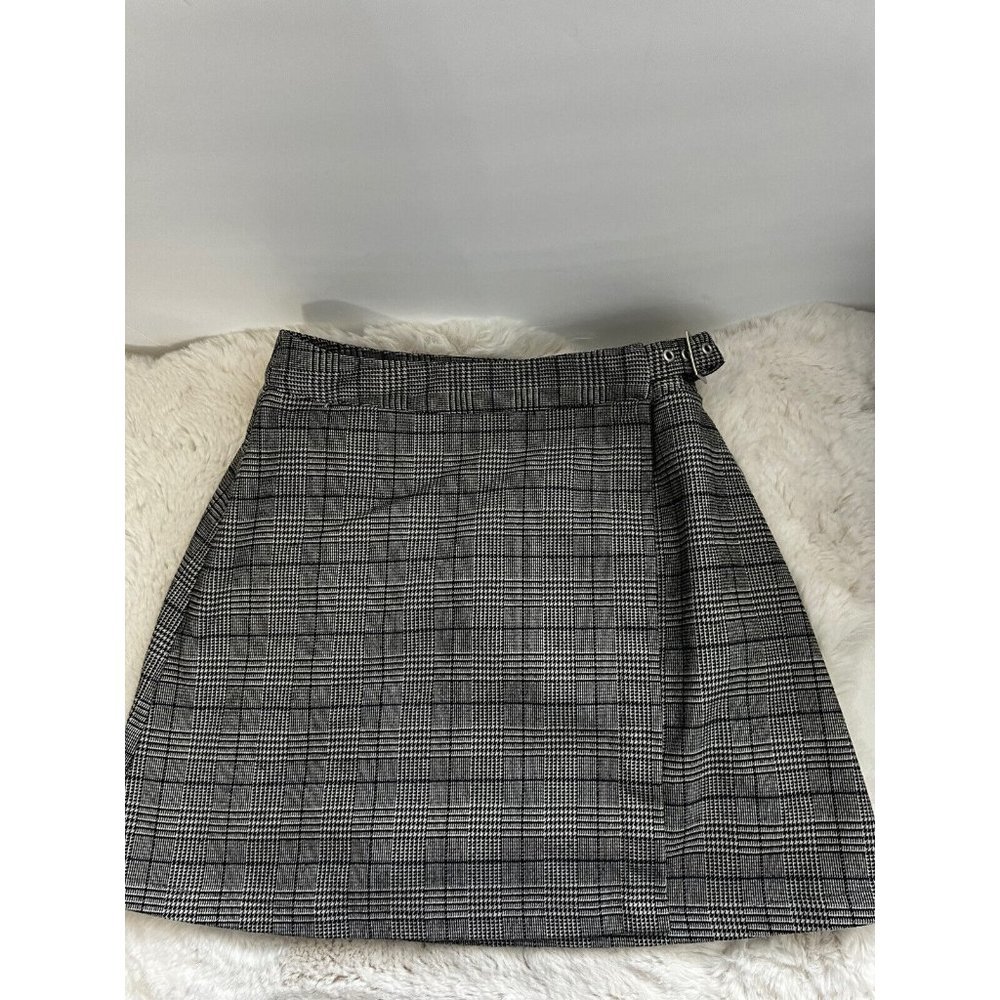 John Galt Brandy Melville Plaid Buckle Mini Skirt One Size XS/S Black Faux Wrap